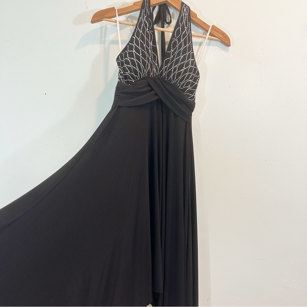 VTG Capricho Small Halter Black Studded Prom Dance Liquid Knit Dress whimsigoth